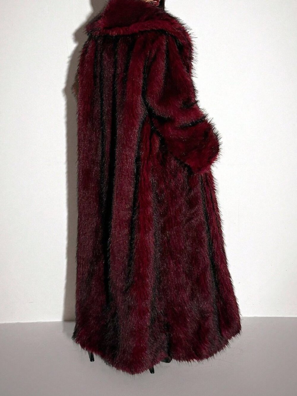 Red Casual Women's Halloween Gothic Party Long Faux Fur Coat - Picture 2 of 7